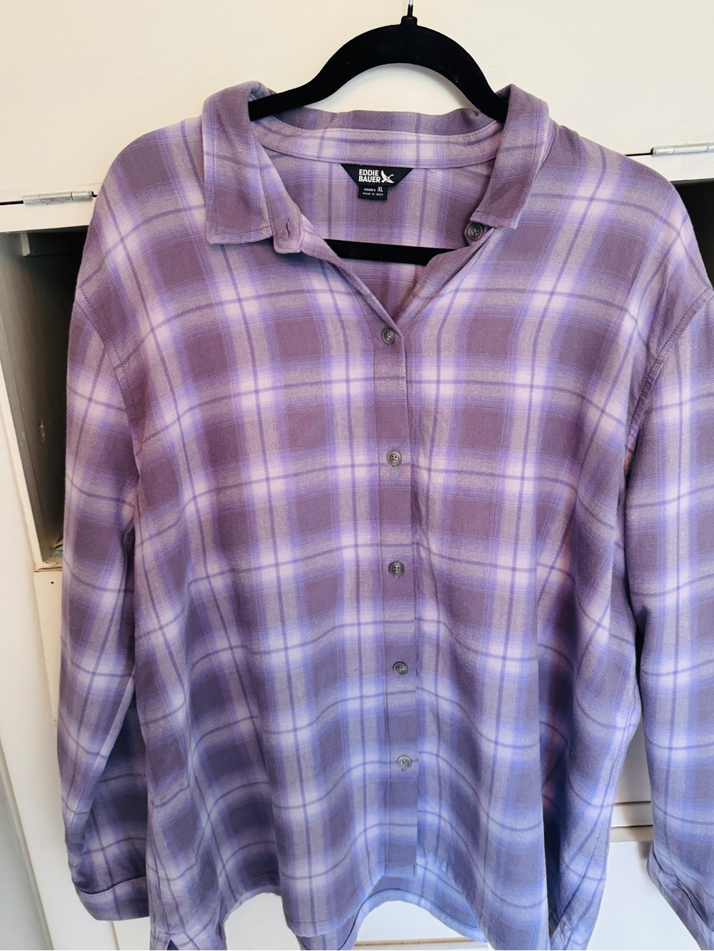 Eddie Bauer Lavender Plaid Casual Button-Down shortie pajamas Women’s XL